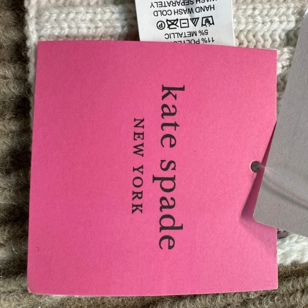 NWT Kate Spade New York Bow Scarf French Cream Metallic Ribbed Knit KS1003560C-1